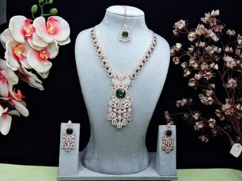 Green rose gold premium designer american diamond and stone work necklace set 1