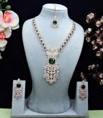 Green rose gold premium designer american diamond and stone work necklace set