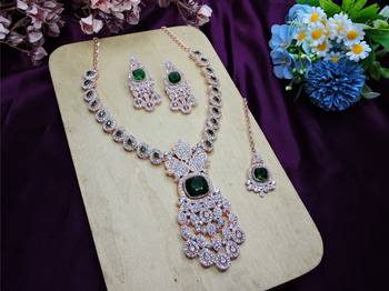 Green rose gold premium designer american diamond and stone work necklace set 2