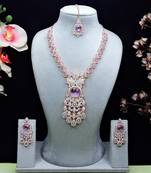 Purple rose gold premium designer american diamond and stone work necklace set