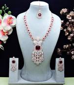 Maroon rose gold premium designer american diamond and stone work necklace set