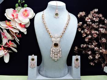 Green rose gold premium designer american diamond and stone work necklace set 1