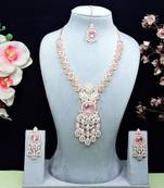 Pink rose gold premium designer american diamond and stone work necklace set