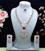 Purple rose gold premium designer american diamond and stone work necklace set