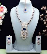 Blue rose gold premium designer american diamond and stone work necklace set