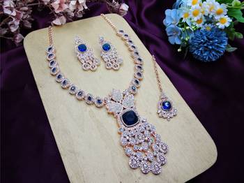 Blue rose gold premium designer american diamond and stone work necklace set 2