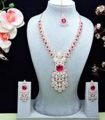 Pink rose gold premium designer american diamond and stone work necklace set
