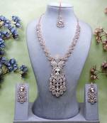 White rose gold premium designer american diamond and stone work necklace set