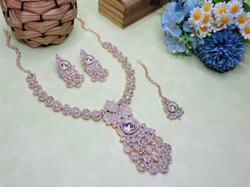 White rose gold premium designer american diamond and stone work necklace set 2
