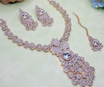 White rose gold premium designer american diamond and stone work necklace set 3