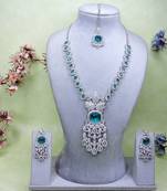 Green rhodium premium designer american diamond and stone work necklace set