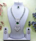 Green rhodium premium designer american diamond and stone work necklace set