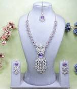 Purple rhodium premium designer american diamond and stone work necklace set
