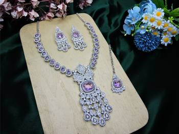 Purple rhodium premium designer american diamond and stone work necklace set 2