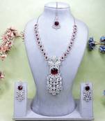 Maroon rhodium premium designer american diamond and stone work necklace set