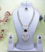 Green rhodium premium designer american diamond and stone work necklace set