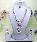 Purple rhodium premium designer american diamond and stone work necklace set