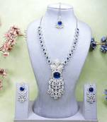 Blue rhodium premium designer american diamond and stone work necklace set