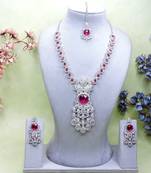 Pink rhodium premium designer american diamond and stone work necklace set