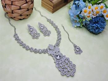 White rhodium premium designer american diamond and stone work necklace set 2