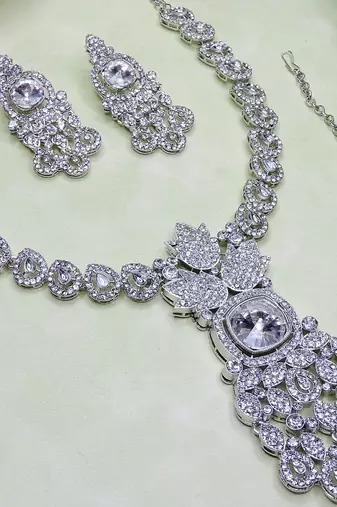 White rhodium premium designer american diamond and stone work necklace set