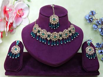 Green yellow gold premium designer american diamond and stone work necklace set 1
