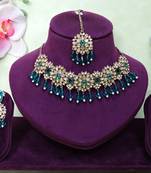 Green yellow gold premium designer american diamond and stone work necklace set