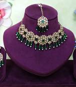 Green yellow gold premium designer american diamond and stone work necklace set