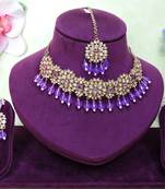 Purple yellow gold premium designer american diamond and stone work necklace set