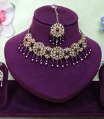 Purple yellow gold premium designer american diamond and stone work necklace set