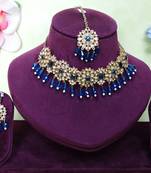 Blue yellow gold premium designer american diamond and stone work necklace set