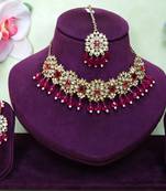 Pink yellow gold premium designer american diamond and stone work necklace set