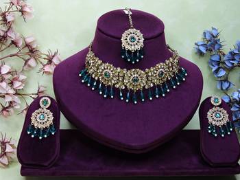 Green yellow gold premium designer american diamond and stone work necklace set 1