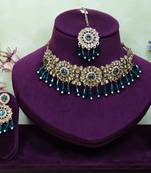 Green yellow gold premium designer american diamond and stone work necklace set