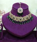 Green yellow gold premium designer american diamond and stone work necklace set