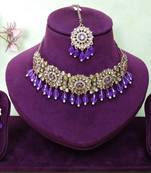 Purple yellow gold premium designer american diamond and stone work necklace set