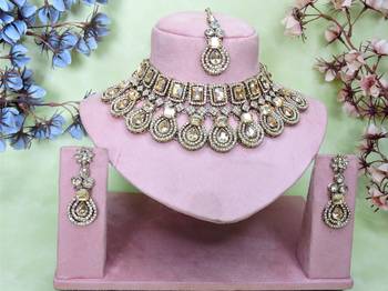 Gold yellow gold premium designer american diamond and stone work necklace set 1