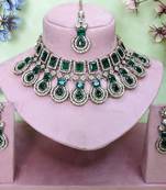 Green yellow gold premium designer american diamond and stone work necklace set