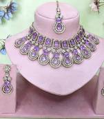 Purple yellow gold premium designer american diamond and stone work necklace set