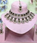 Green yellow gold premium designer american diamond and stone work necklace set