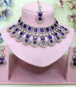 Blue yellow gold premium designer american diamond and stone work necklace set