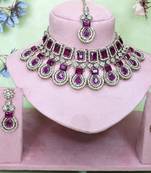 Purple yellow gold premium designer american diamond and stone work necklace set