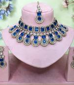 Blue yellow gold premium designer american diamond and stone work necklace set