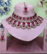 Pink yellow gold premium designer american diamond and stone work necklace set