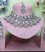 White yellow gold premium designer american diamond and stone work necklace set