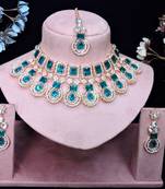 Green rose gold premium designer american diamond and stone work necklace set
