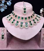 Green rose gold premium designer american diamond and stone work necklace set