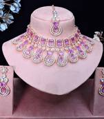 Purple rose gold premium designer american diamond and stone work necklace set