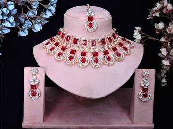 Maroon rose gold premium designer american diamond and stone work necklace set 1