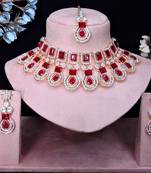 Maroon rose gold premium designer american diamond and stone work necklace set
